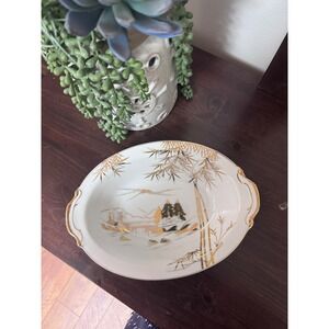 Vintage Kutani China Japan Oval Serving Bowl Hand Painted 7.5"x10.5"